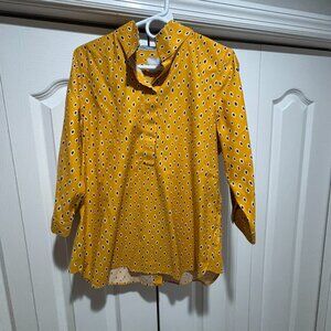 Chico's Yellow and Black Patterned New Shirt - Size 12/Large